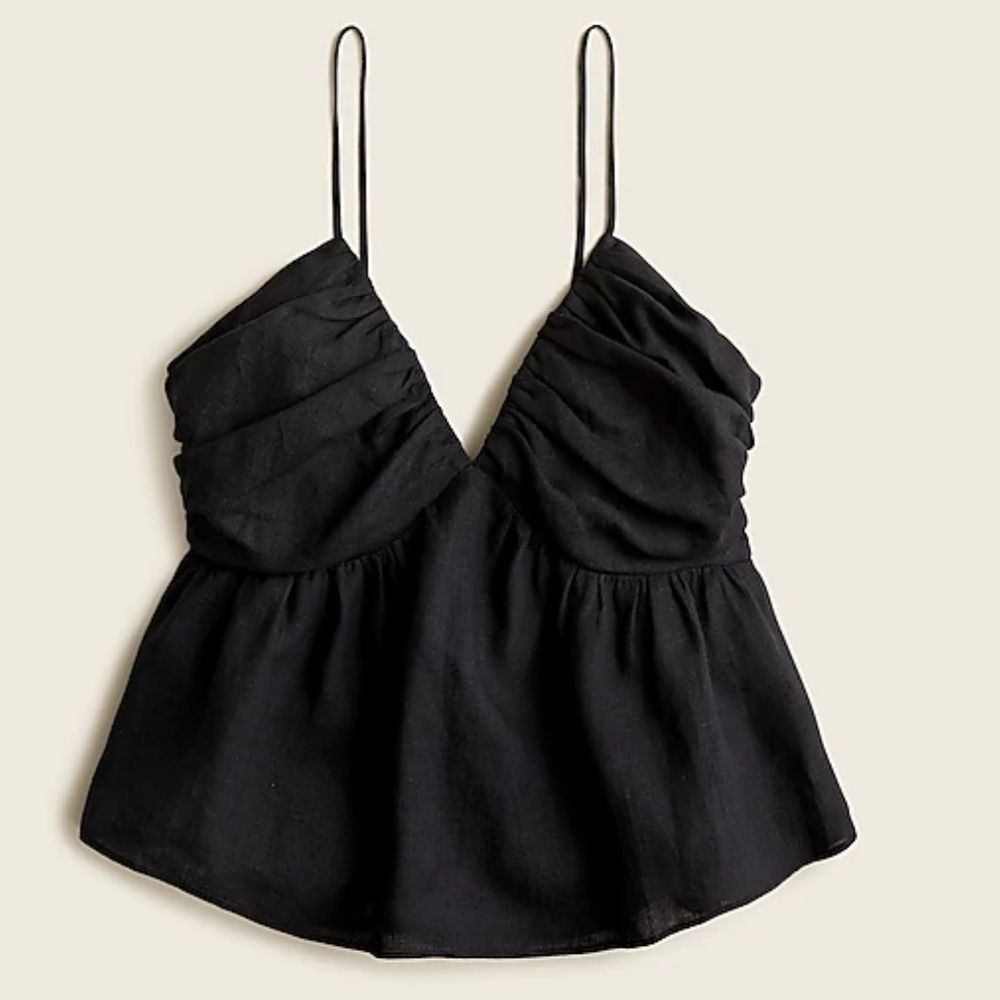 J. Crew Black Ruched Linen-Blend Cami Tank